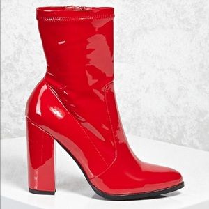 Red faux patent leather Sock boots